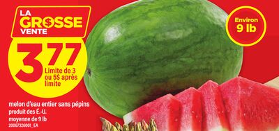 Melon d'eau entier sans pépins, moyenne de 9 lb