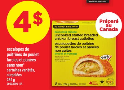 ESCALOPES DE POITRINES DE POULET FARCIES ET PANÉES SANS NOM®, 284 g