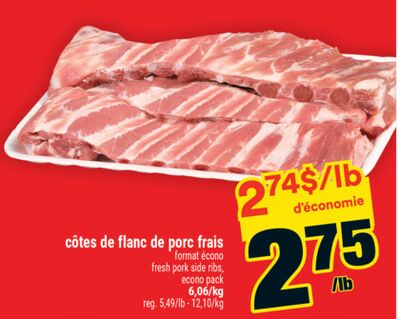Côtes de flanc de porc frais