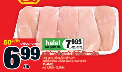 Poitrines de poulet frais désossé es