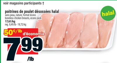 Poitrines de poulet désossées halal