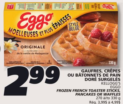 Gaufres, crêpes ou bâtonnets de pain doré surgelés kellogg's