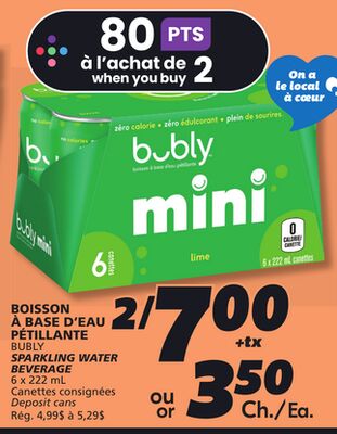 Boisson à base d'eau pétillante bubly