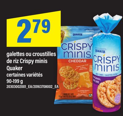 Galettes ou croustilles de riz crispy minis quaker, 90-199 g