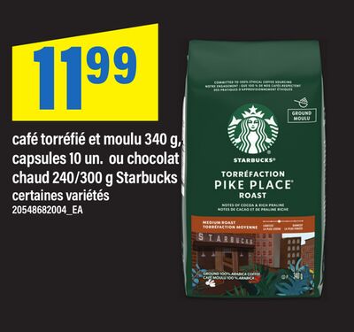 Café torréfié et moulu 340 g, capsules 10 un. ou chocolat chaud 240/300 g starbucks