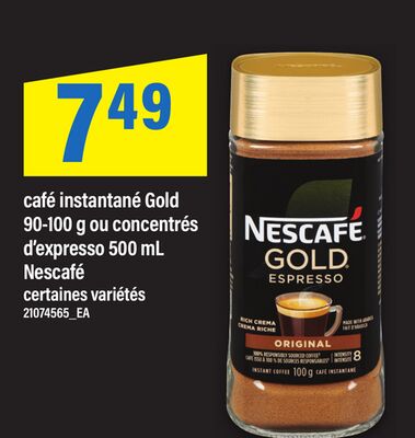 Café instantané gold 90-100 g ou concentrés d'expresso 500 ml nescafé