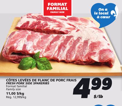 CÔTES LEVÉES DE FLANC DE PORC FRAIS
